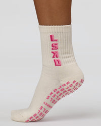 Studio image of Studio Pilates Grip Sock - Off White-Pink Rose | Thumbnail Index: 1
