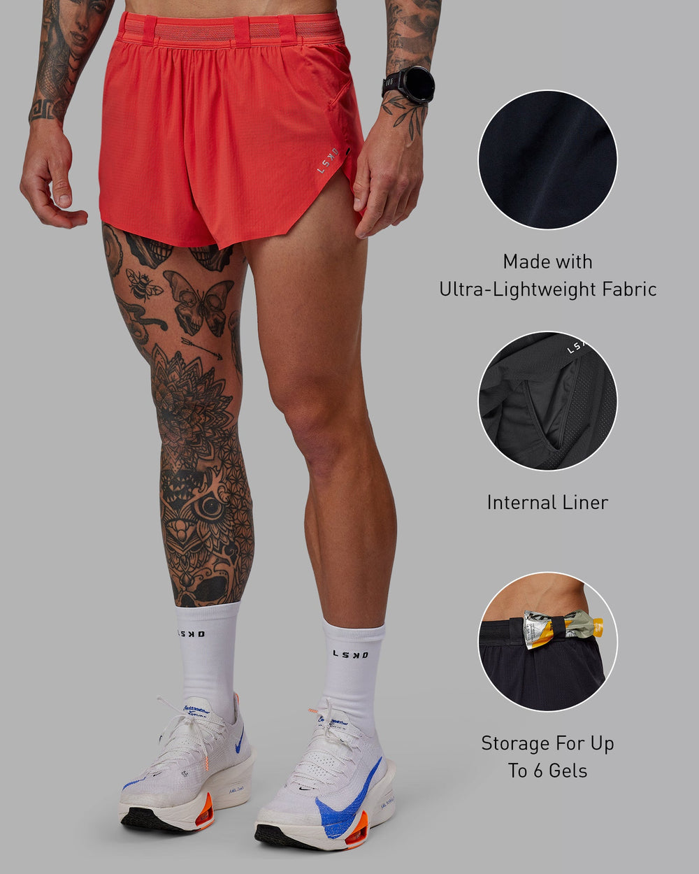 Man wearing Race Day 3" Lined Running Shorts - Cayenne