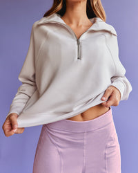 Woman wearing Elevate SoftTouch 1/2 Zip Sweater - Clay-Clay | Model:Beatriz | Size:XS