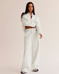 Woman wearing Go-To Wide Leg Track Pant - Silver Marl | Model:Eliza | Size:XS