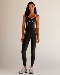 Woman wearing Power Sweetheart Shelf Bra Tank - Black | Model:Tali | Size:XS