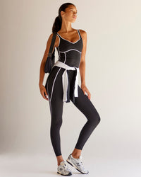 Woman wearing Power Sweetheart Shelf Bra Tank - Black | Model:Tali | Size:XS