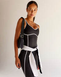 Woman wearing Power Sweetheart Shelf Bra Tank - Black | Model:Tali | Size:XS
