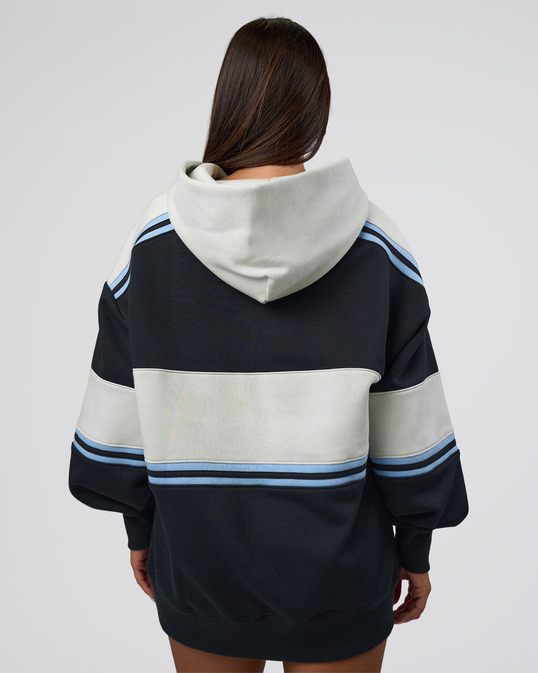 Woman wearing A-Team Oversized Hoodie - Caviar-Open Air | Model:Bianca | Size:XS