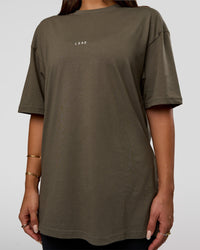Woman wearing Abstract Haze FLXCotton Tee - Walnut Grey-White | Model:Bianca | Size:XS