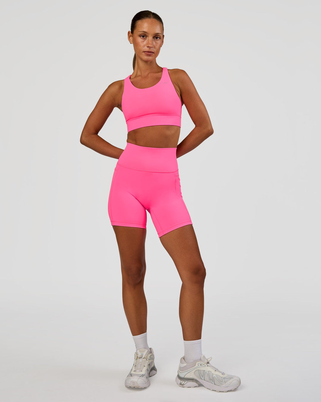 Woman wearing Accelerate Sports Bra - Sugar Plum | Model:Brylee | Size:XS - view 4