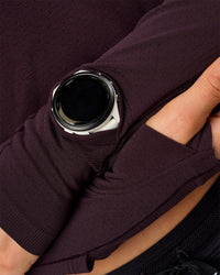 Woman wearing AeroFLX+ Long Sleeve Skimmer Half Zip - Midnight Plum/Midnight Plum | Model:Maja | Size:XS