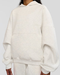 Woman wearing AfterDark ZeroCrease Oversized Hoodie - Silver Marl | Model:Loren |Size:XS | Thumbnail Index: 12
