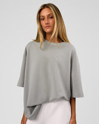 Woman wearing AfterDark ZeroCrease Oversized Tee - Alloy | Model:Georgia | Size:XS | Thumbnail Index: 3