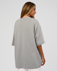 Woman wearing AfterDark ZeroCrease Oversized Tee - Alloy | Model:Georgia | Size:XS | Thumbnail Index: 6