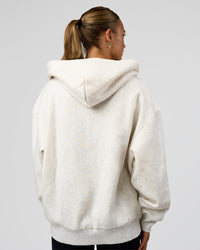 Woman wearing Base Zip Through Oversized Hoodie - Silver Marl | Model:Maja | Size:XS