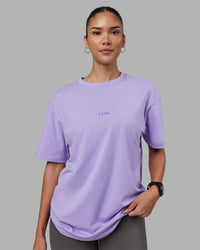 Woman wearing Be Yourself FLXCotton Tee Oversize - Violet Ray-Royal Purple | Model:Rhiley | Size:XS