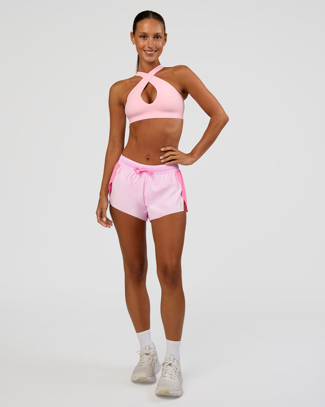 Woman wearing Bend &amp; FLX Plunge Sports Bra - Marshmallow | Model:Brylee | Size:XS