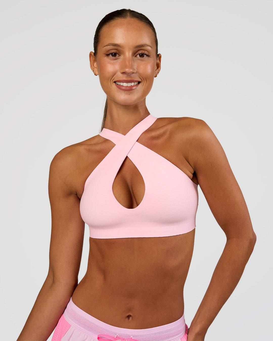 Woman wearing Bend &amp; FLX Plunge Sports Bra - Marshmallow | Model:Brylee | Size:XS