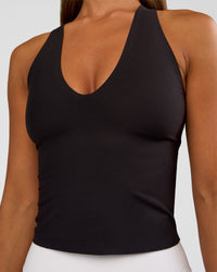 Woman wearing Bend & FLX Plunge Tank - Black | Model:Brylee | Size:XS