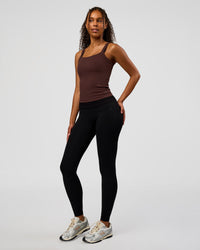 Woman wearing CF Move Through It Rib Tank - Hot Chocolate | Model:Jordan | Size:XS