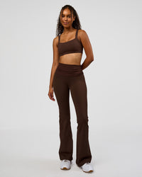 Woman wearing CF Move Through It Sports Bra - Hot Chocolate | Model:Jordan | Size:XS
