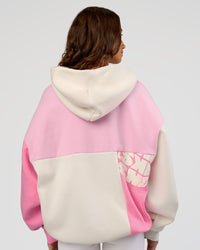 Woman wearing Deconstructed Fleece Hoodie - Off White-Marshmallow-Pink | Model:Dakota | Size:XS