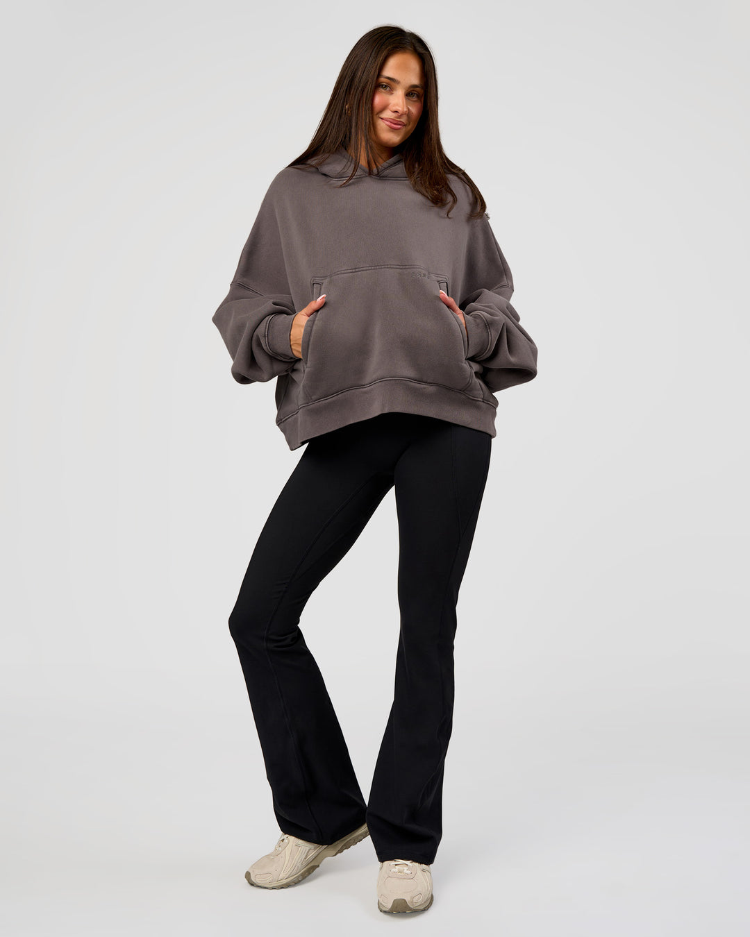 Woman wearing Distort Oversized Hoodie - Duskstone Washed | Model:Bianca | Size:XS - view 6