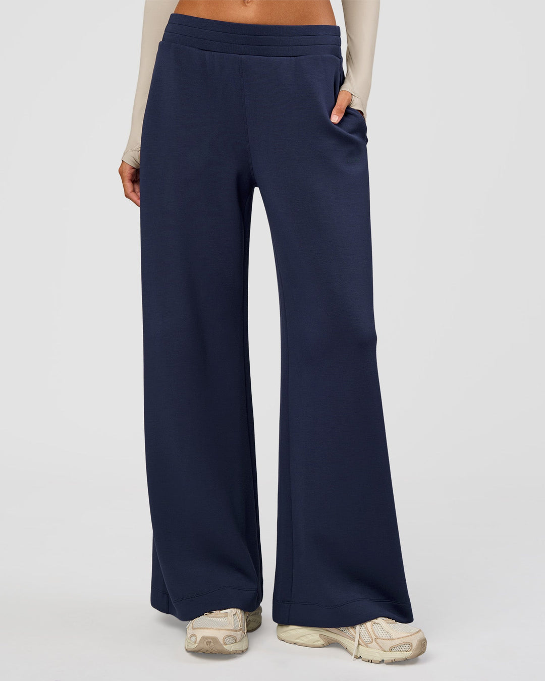 Woman wearing Elevate SoftTouch Wide Leg Pant - Future Navy | Model:Georgia | Size:XS