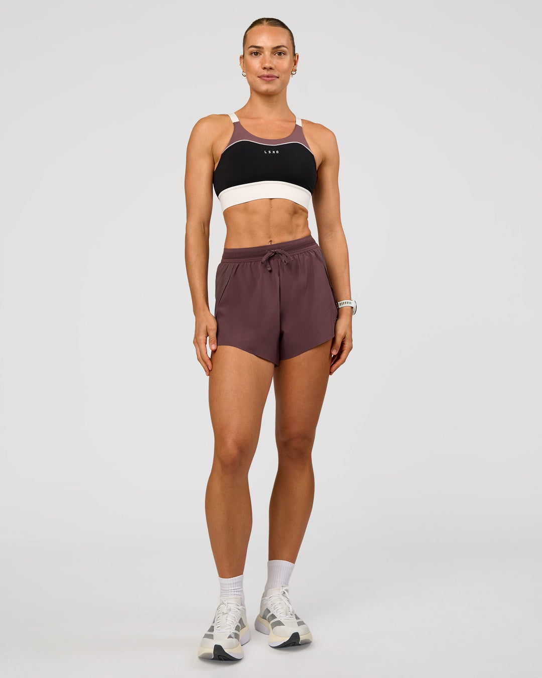 Woman wearing Elevated Accelerate Sports Bra - Black-Multi | Model:Maja | Size:XS - view 4