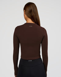 Woman wearing Flow Rib Long Sleeve Tee - Hot Chocolate | Model:Brylee | Size:XS