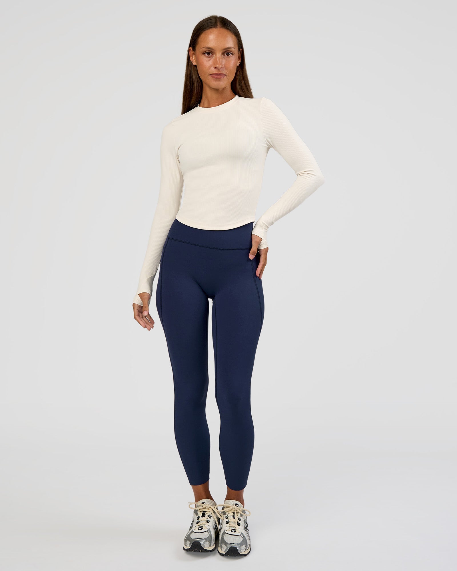 Woman wearing Flow Rib Long Sleeve Tee - Off White | Model:Brylee | Size:XS