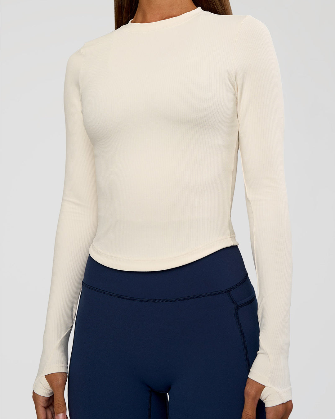 Woman wearing Flow Rib Long Sleeve Tee - Off White | Model:Brylee | Size:XS