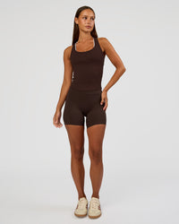 Woman wearing Flow Rib Scoop Neck Tank - Hot Chocolate | Model:Brylee | Size:XS | Thumbnail Index: 1