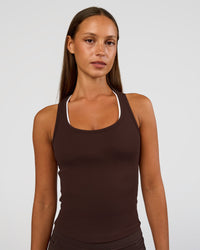 Woman wearing Flow Rib Scoop Neck Tank - Hot Chocolate | Model:Brylee | Size:XS | Thumbnail Index: 0