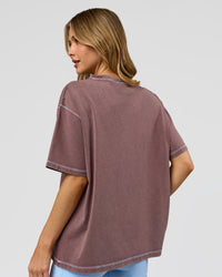 Woman wearing Go-To Contrast Oversized Heavyweight FLXCotton Tee - Cocoa Powder Washed-White | Model:Leilani | Size:XS