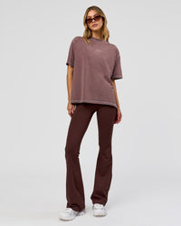 Woman wearing Go-To Contrast Oversized Heavyweight FLXCotton Tee - Cocoa Powder Washed-White | Model:Leilani | Size:XS