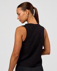 Woman wearing Go-To FLXCotton Midline Tank - Black-White | Model:Brylee | Size:XS