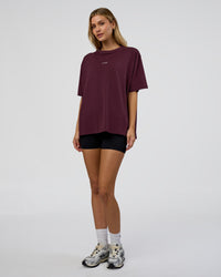 Woman wearing Go-To FLXCotton Oversized Tee - Cherry Lacquer-White | Model:Leilani | Size:XS | Thumbnail Index: 3