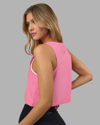 Woman wearing Go-To FLXCotton Tank - Candy Pink-White | Model:Leilani | Size:XS