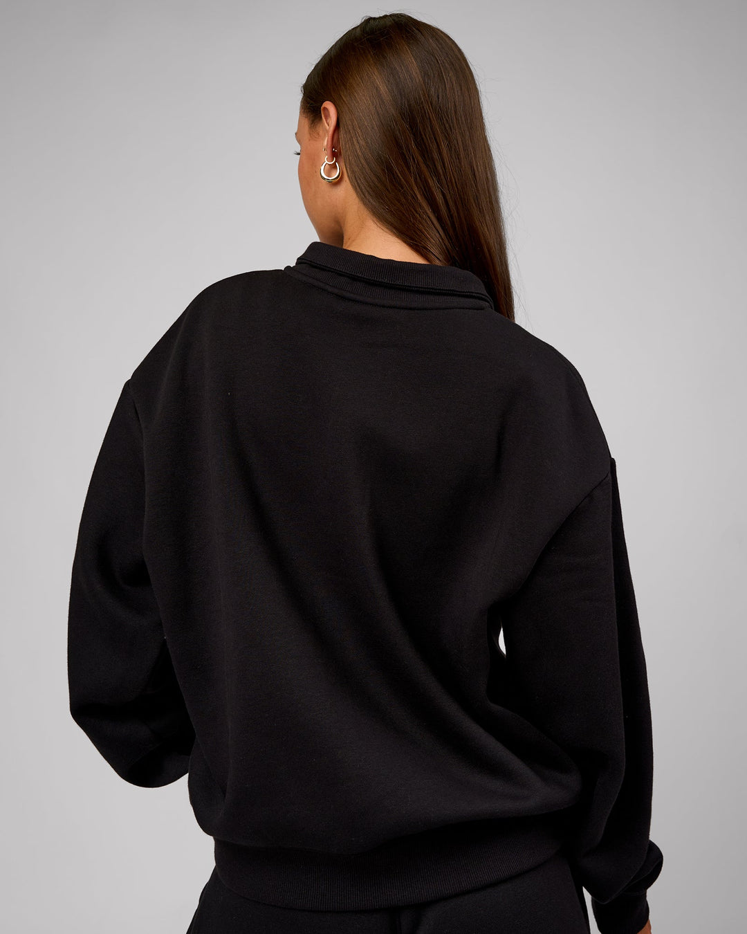 Woman wearing Go-To Oversized Quarter Zip Sweater - Black | Model:Brylee | Size:XS - view 4