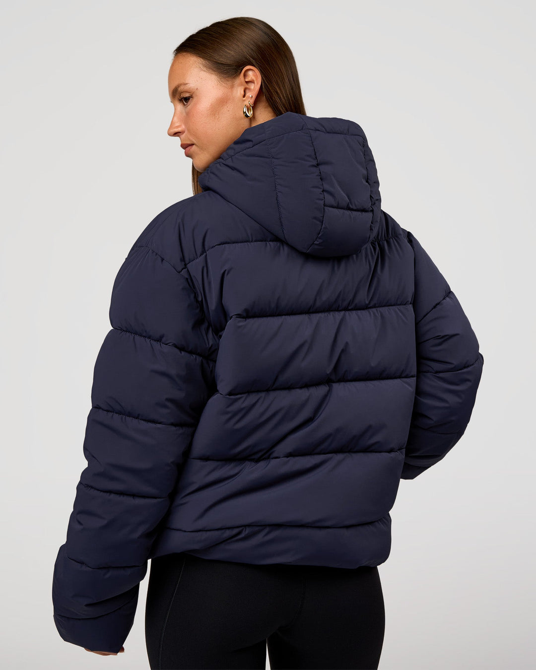 Woman wearing Go-To Puffer Jacket - Future Navy | Model:Brylee | Size:XS