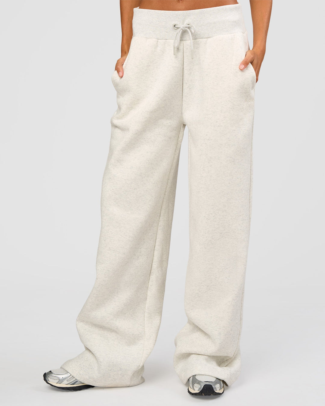 Woman wearing Go-To Wide Leg Track Pant Tall - Silver Marl | Model:Georgia | Size:XS - view 5