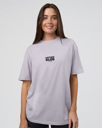 Woman wearing Kettle B FLXCotton Oversized Tee - Galactic Lilac-Black | Model:Estella | Size:XS | Thumbnail Index: 3