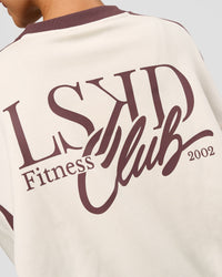 Woman wearing LSKD Fitness Club Oversized Sweater - Off White-Cocoa Powder | Model:Brylee | Size:XS