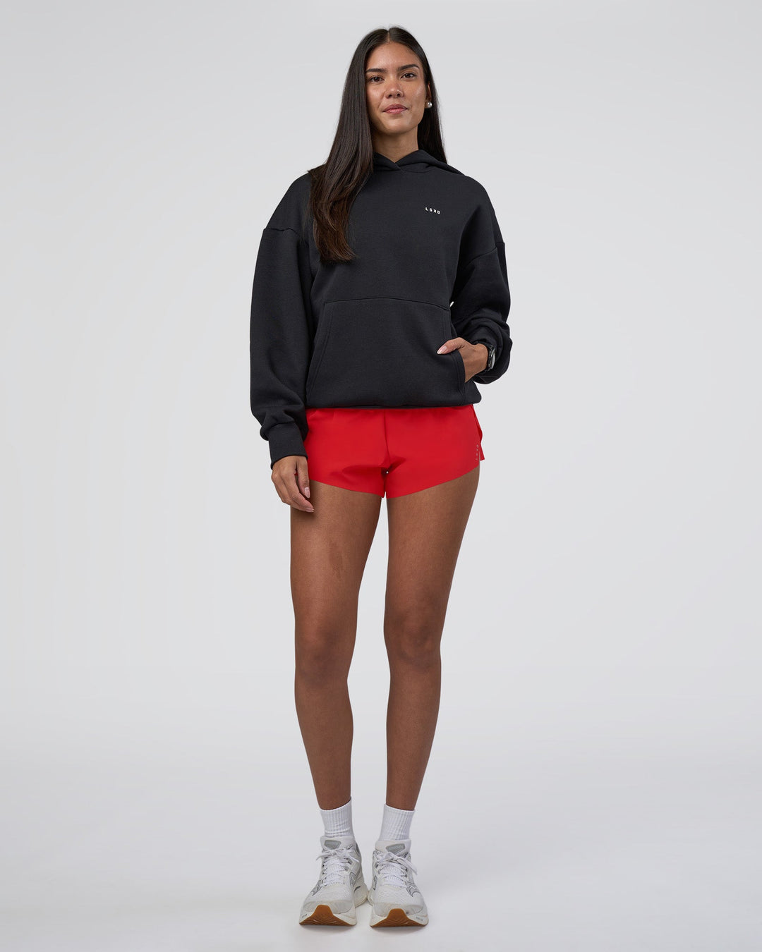 Woman wearing Lifting Unisex Oversized Hoodie - Black-Flame| Model:Rhiley | Size:XS