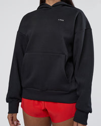 Woman wearing Lifting Unisex Oversized Hoodie - Black-Flame| Model:Rhiley | Size:XS