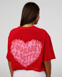 Woman wearing Love the Journey FLXCotton Oversized Tee - Flame-Candy Pink | Model:Bianca | Size:XS
