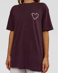 Woman wearing Love The Process FLXCotton Oversize Tee - Midnight Plum-White | Model:Leilani | Size:XS