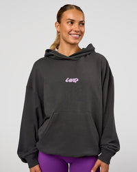Woman wearing Miami Vibe Oversized Hoodie - Dark Storm-Marshmallow | Model:Maja | Size:XS