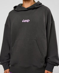 Woman wearing Miami Vibe Oversized Hoodie - Dark Storm-Marshmallow | Model:Maja | Size:XS