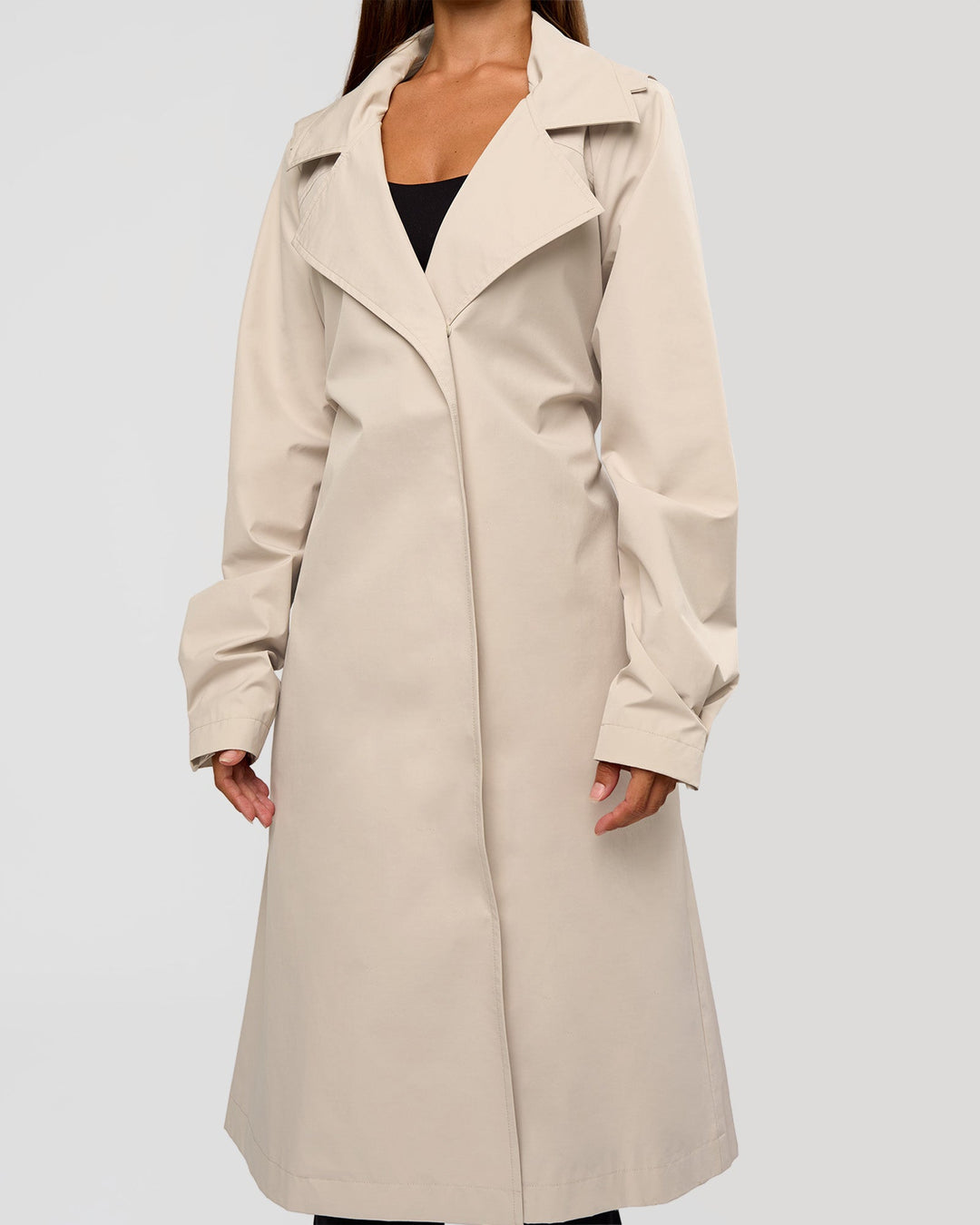 Woman wearing On the Move Trench Coat - Shale Beige | Model:Brylee | Size:XS