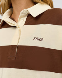 Woman wearing Oversized Rugby Polo - Off White - Brown | Model:Leilani | Size:XS