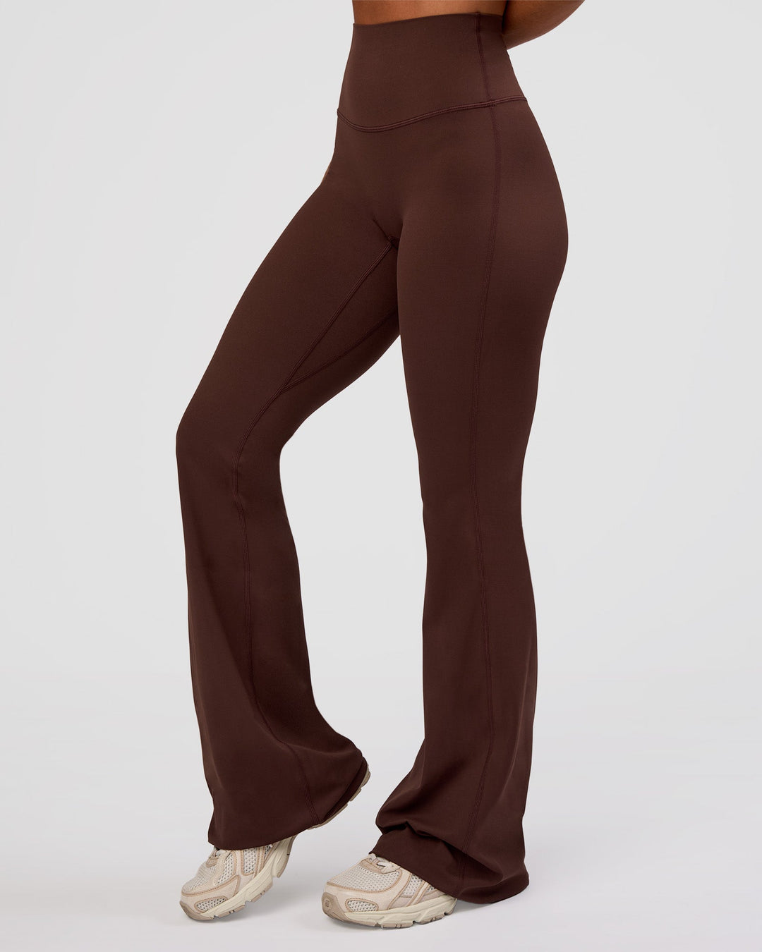 Woman wearing Peaches Elixir High-Rise Flared Pant - Hot Chocolate | Model:Brylee | Size:XS