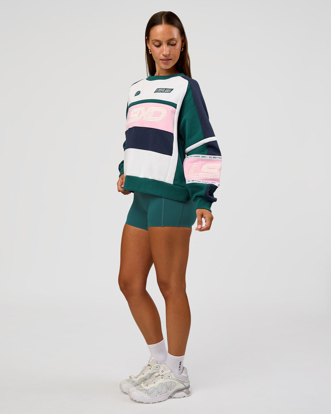 Woman wearing Power Sweater - Future Navy-Teal | Model:Brylee | Size:XS